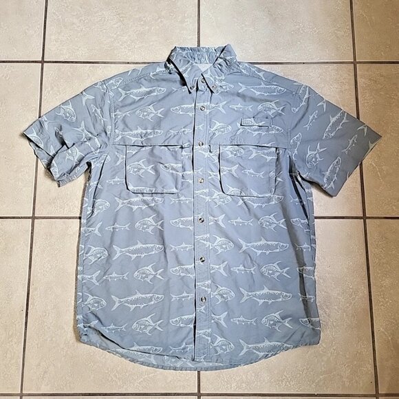 L.L. Bean Men's Blue Vented Fish Shirt Button Up Short Sleeve Sz M - Picture 5 of 7